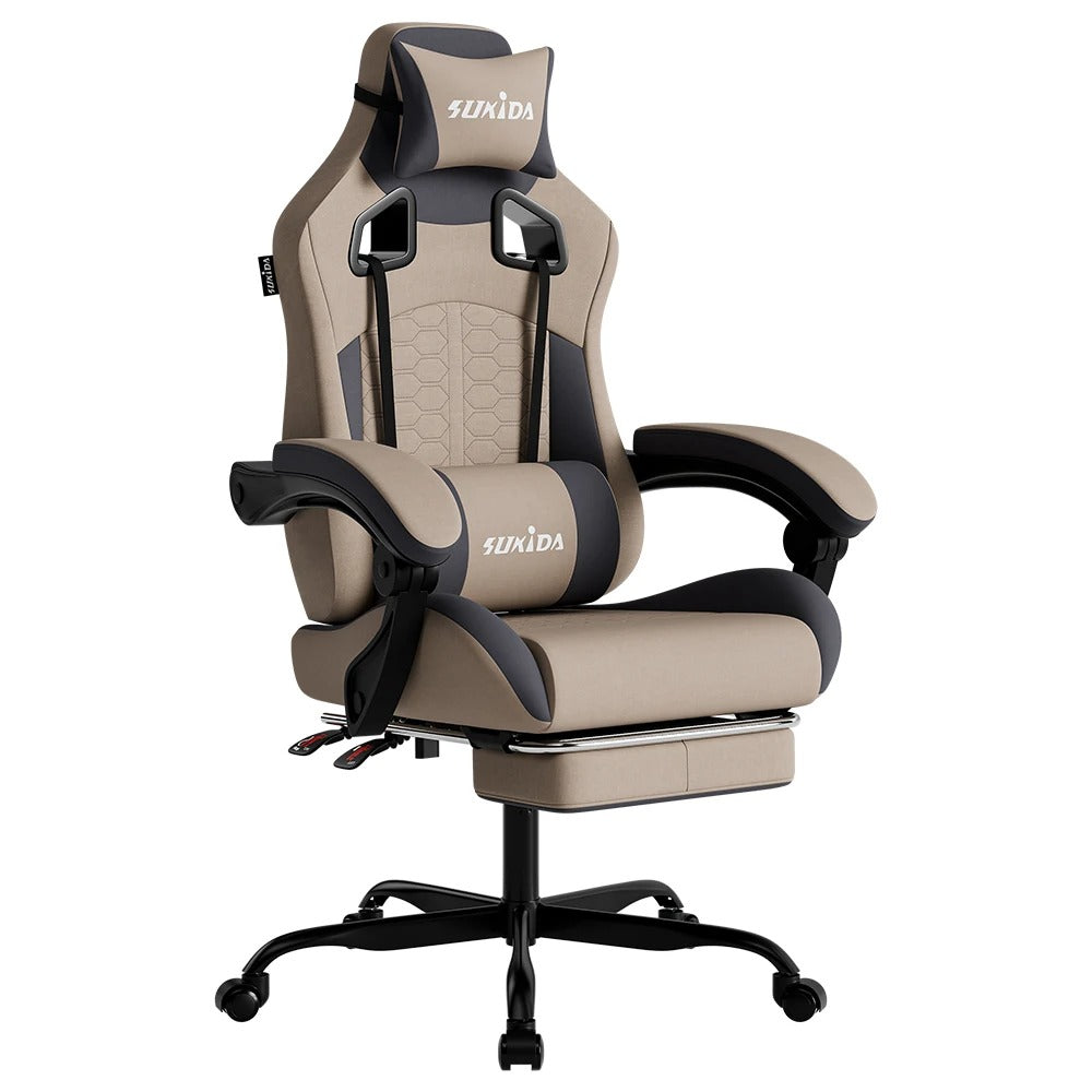 Ergonomischer Gaming-Stuhl, verstellbar, drehbar, mit Kopfstütze und Lendenwirbelstütze, für Büro, Computer, Wohnzimmer