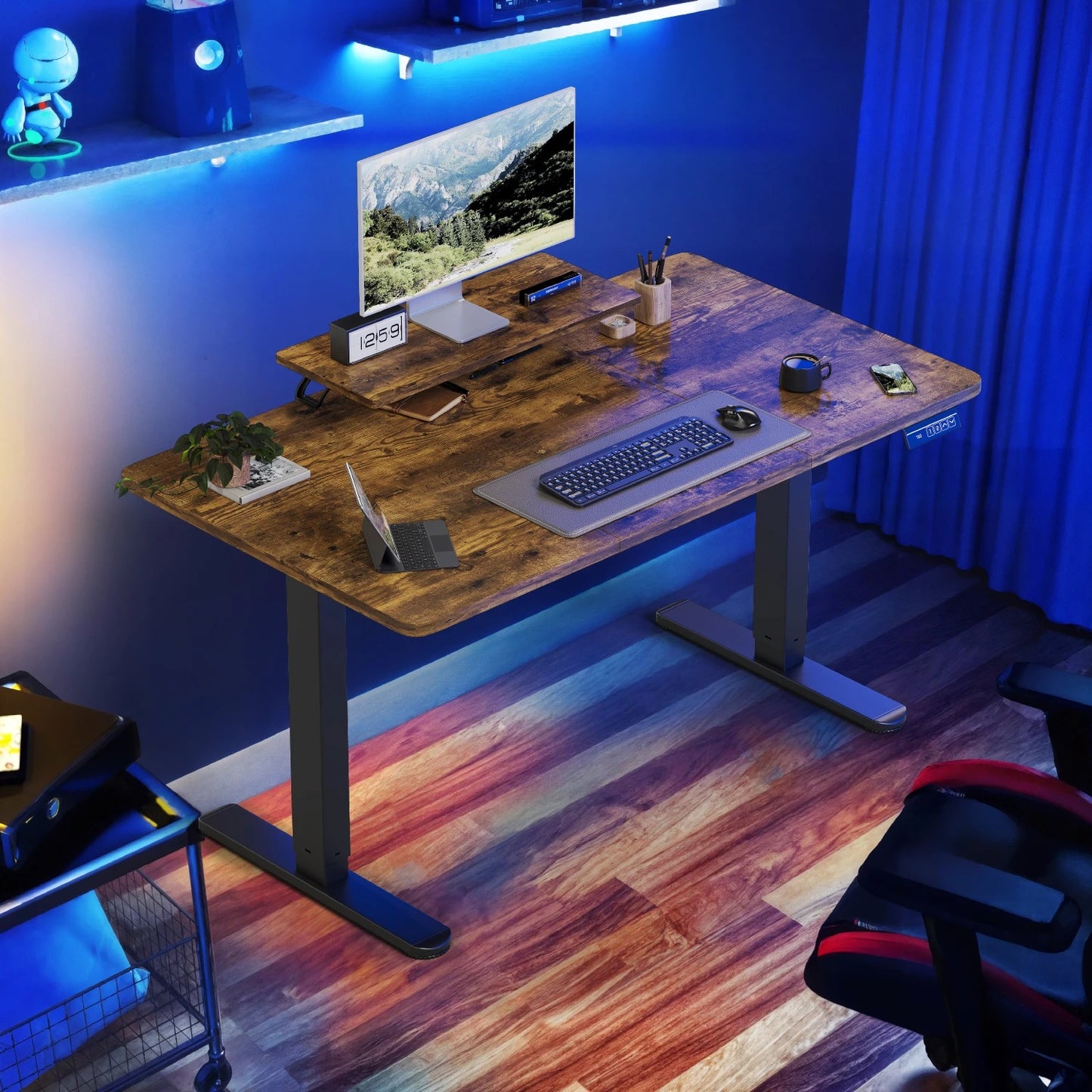 Devoko Höhenverstellbarer Schreibtisch Elektrisch 120×60cm mit Monitorständer,Ergonomisches Sitz-Stehpult (Weiß)