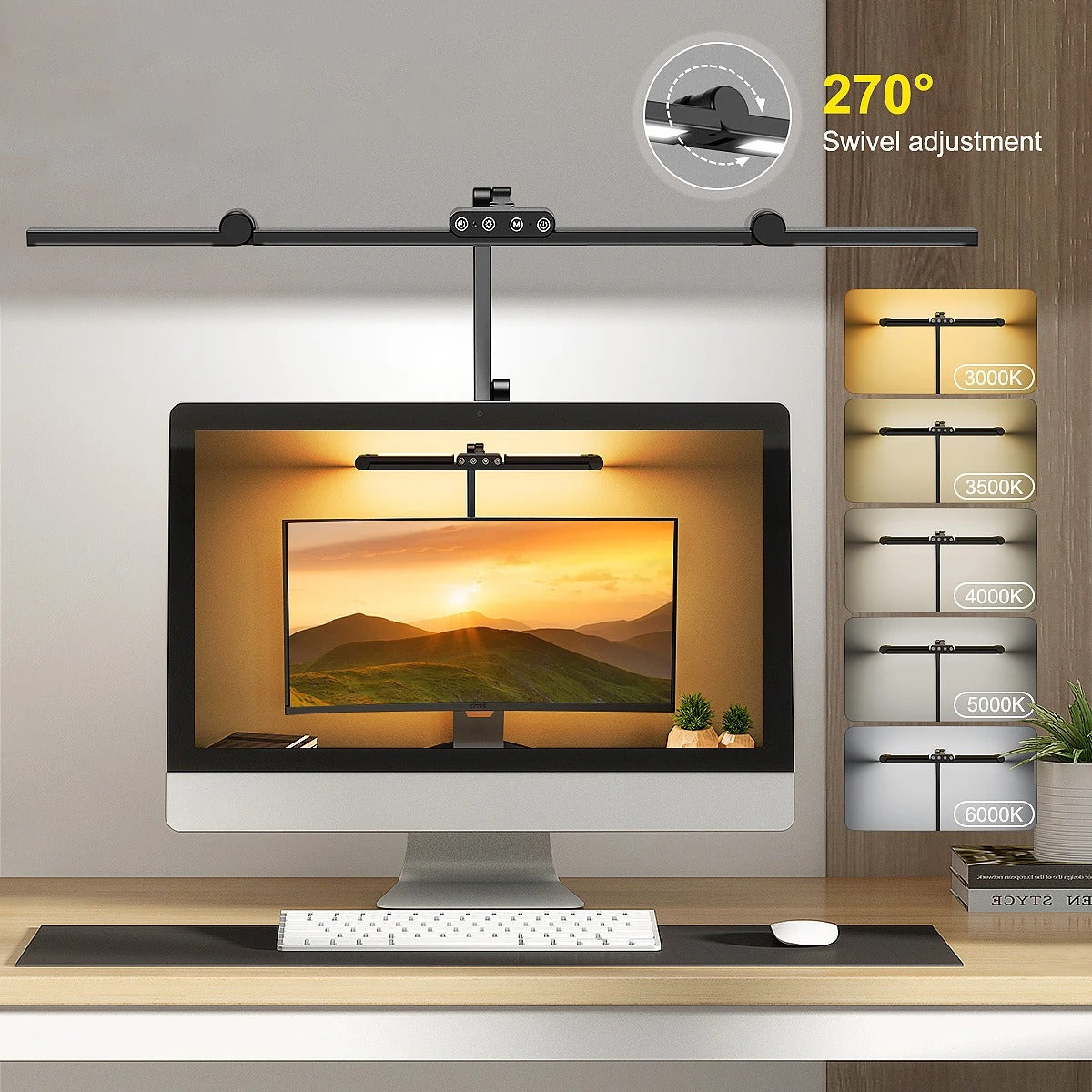 24 W superhelle dimmbare LED-Schreibtischlampe, 1500 Lumen LED-Tischlampe für Zuhause und Büro mit Umgebungslicht, Tageslichtlampe, Klemme