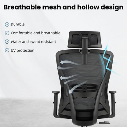 Durrafy Bürostuhl, Computer-Schreibtischstuhl, ergonomischer Chefsessel mit Lordosenstütze, verstellbarer Drehstuhl, schwarz