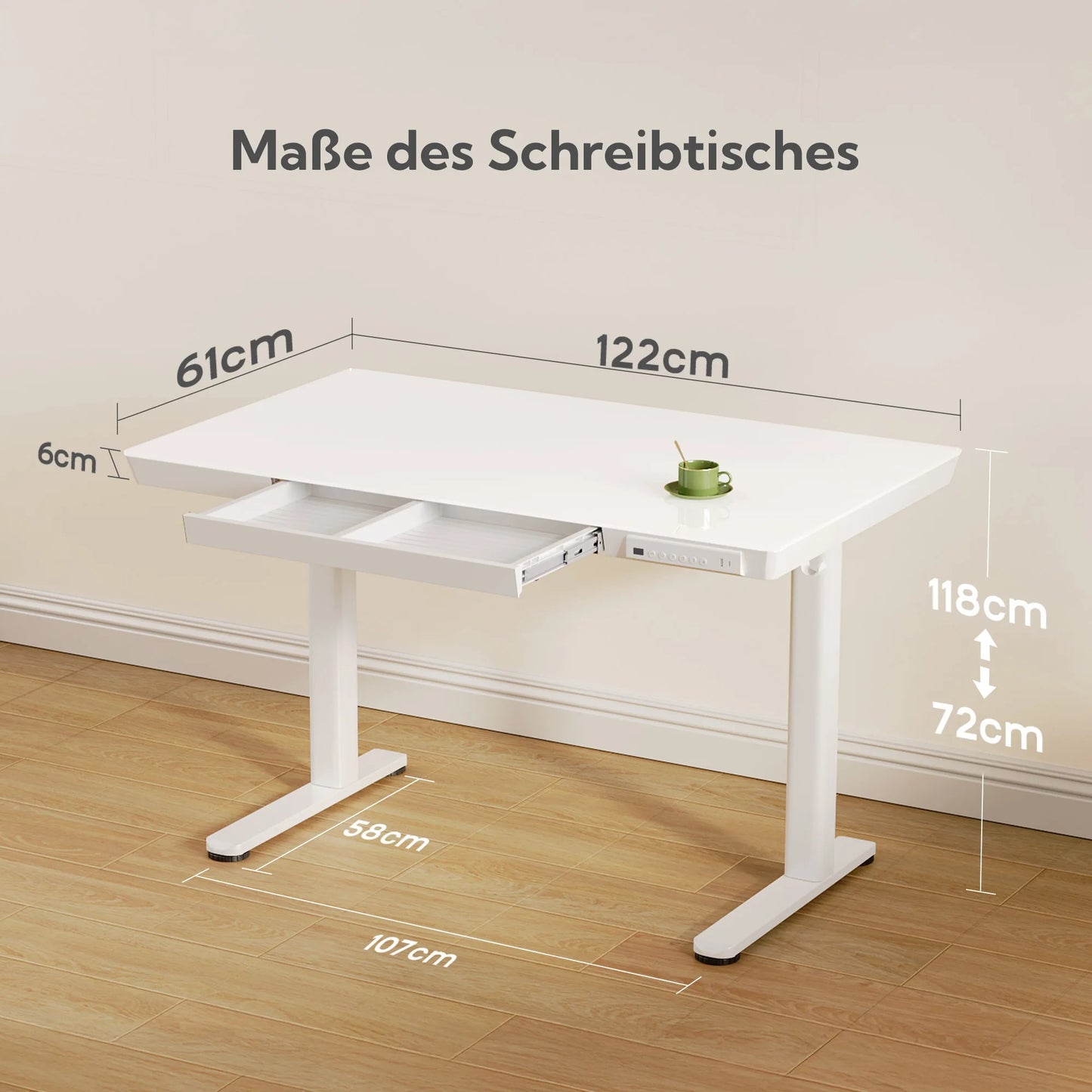 Claiks Glas Höhenverstellbarer Schreibtisch Elektrischer Steh-Sitz-Schreibtisch mit robuster Glasplatte Leiser Motor