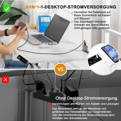 COMHOMA Höhenverstellbarer Schreibtisch mit USB-Buchse und Haken, Elektrisch Verstellbarer Computertisch, Steh-Sitztisch