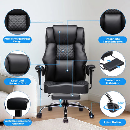 GTPLAYER Gaming Stuhl, breiter Bürostuhl mit Taschenfeder, Ergonomischer PC-Stuhl, Verstellbarer und Drehbarer Schreibtischstuhl