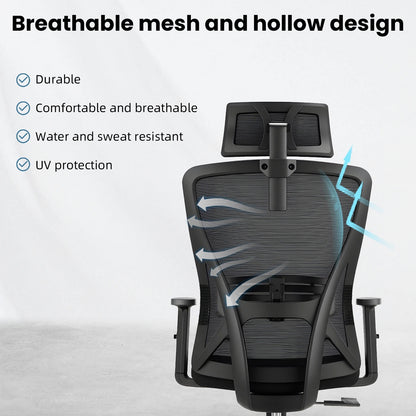 Durrafy Bürostuhl, Computer-Schreibtischstuhl, ergonomischer Chefsessel mit Lordosenstütze, verstellbarer Drehstuhl, schwarz