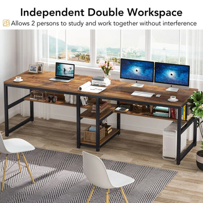 Großer 2-Personen Schreibtisch mit Regal – 78,7” Computer Desk im modernen rustikalen Stil