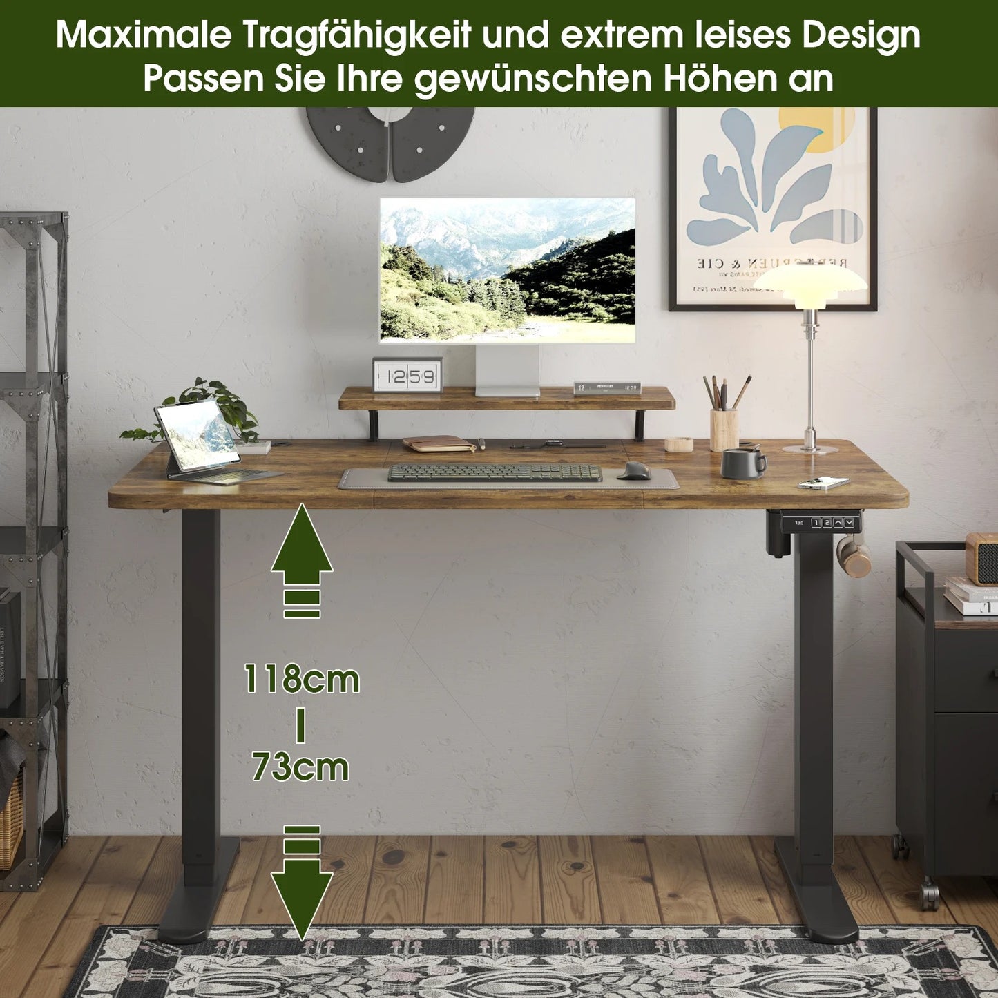 Devoko Höhenverstellbarer Schreibtisch Elektrisch 120×60cm mit Monitorständer,Ergonomisches Sitz-Stehpult (Weiß)