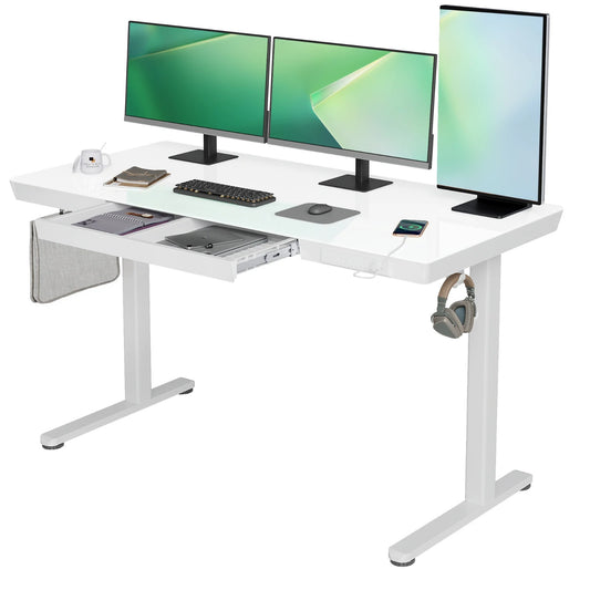 Seang Glas Elektrischer Höhenverstellbarer Schreibtisch Steh-Sitz-Schreibtisch mit robuster Glasplatte
