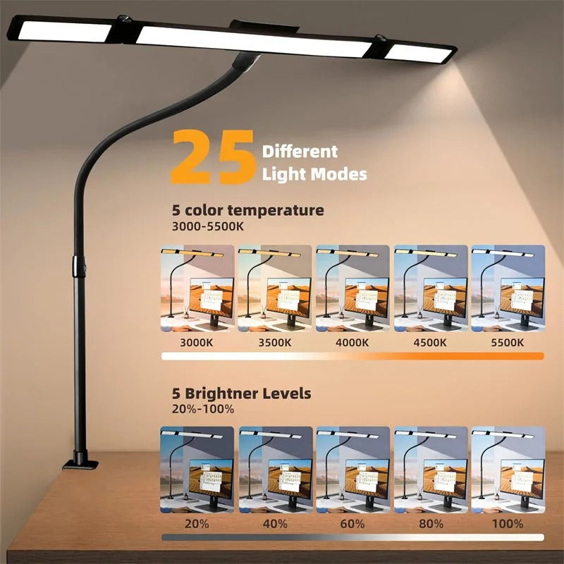 LED-Schreibtischlampe mit Klemme, Architekt-Schreibtischleuchte mit Fernbedienung, verstellbare 3-Segment-Bar, augenschonende Schreibtischlampe für Büro, Arbeitszimmer, Werkbank