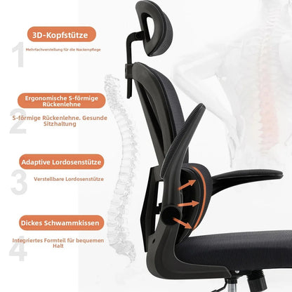 Ergonomischer Bürostuhl mit hoher Rückenlehne, verstellbarer Netz-Computerstuhl mit Lendenwirbelstütze für den Home-Office-Bereich