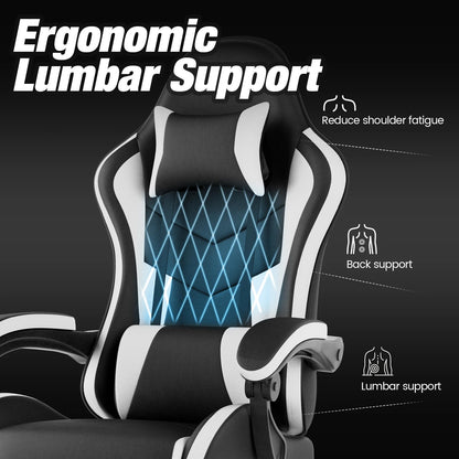 WOTSTA Ergonomischer Racing-Gaming-Stuhl mit Kopfstütze und Lendenwirbelstütze, verstellbarer drehbarer Bürostuhl für Computer-Wohnzimmer