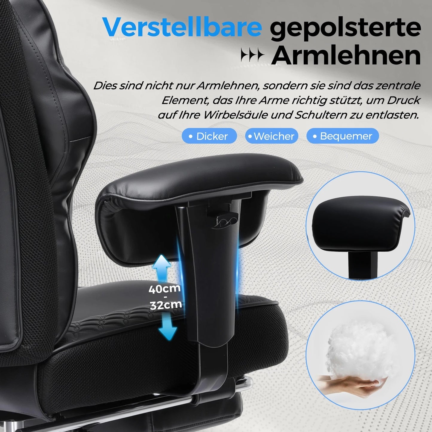 GTPLAYER Gaming Stuhl, breiter Bürostuhl mit Taschenfeder, Ergonomischer PC-Stuhl, Verstellbarer und Drehbarer Schreibtischstuhl