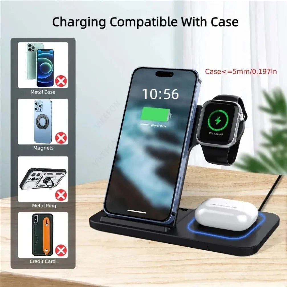 Faltbare 3-in-1 Kabellose Ladestation für iPhone 17 16 15 14 13 12 Pro Max iWatch 11 Airpods Pro 4/3 Schnell-Ladeständer Dock