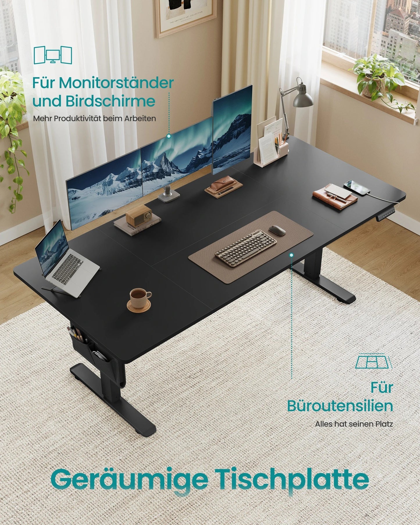 SONGMICS Höhenverstellbarer Schreibtisch, 180 x 80 cm, Memory-Funktion, USB-C-Anschluss
