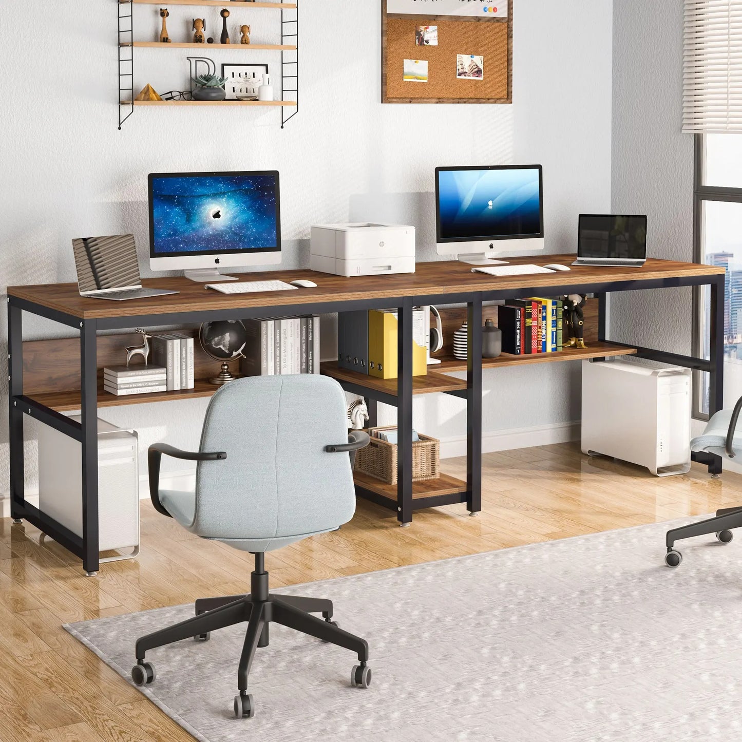Großer 2-Personen Schreibtisch mit Regal – 78,7” Computer Desk im modernen rustikalen Stil