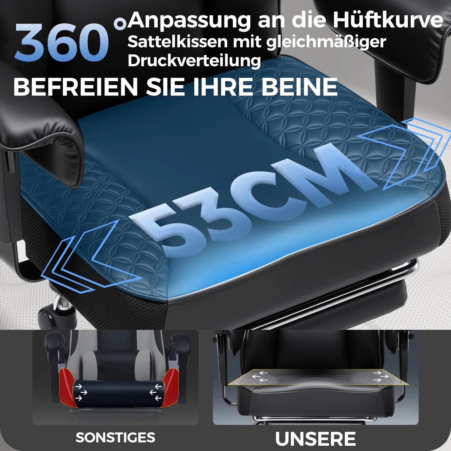 GTPLAYER Gaming Stuhl, breiter Bürostuhl mit Taschenfeder, Ergonomischer PC-Stuhl, Verstellbarer und Drehbarer Schreibtischstuhl