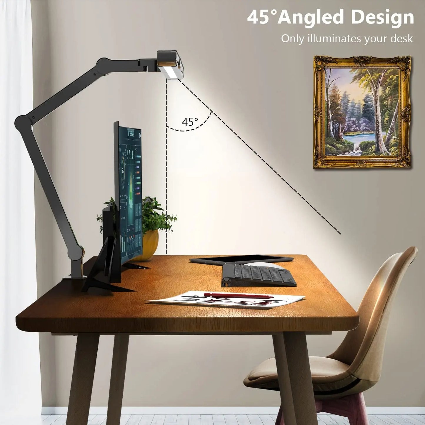 24 W superhelle dimmbare LED-Schreibtischlampe, 1500 Lumen LED-Tischlampe für Zuhause und Büro mit Umgebungslicht, Tageslichtlampe, Klemme