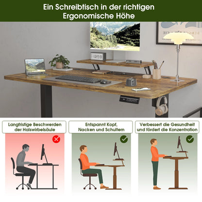 Devoko Höhenverstellbarer Schreibtisch Elektrisch 120×60cm mit Monitorständer,Ergonomisches Sitz-Stehpult (Weiß)