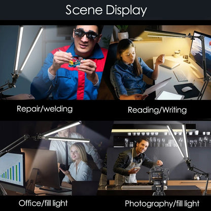 Flexo LED-Schreibtisch-Klapp-Clip-Licht, USB, doppelköpfiges Schlafzimmer, Arbeitszimmer, 3 Farben, 10 Helligkeitsmonitor, Kopfteillampe zum Lesen von Büchern