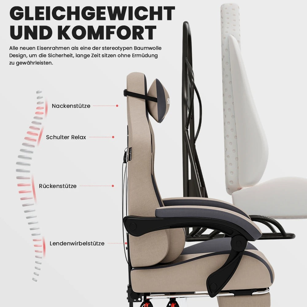 Ergonomischer Gaming-Stuhl, verstellbar, drehbar, mit Kopfstütze und Lendenwirbelstütze, für Büro, Computer, Wohnzimmer