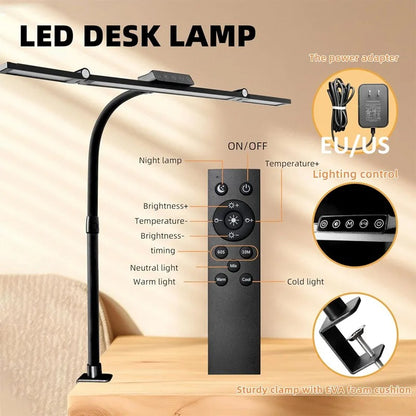 LED-Schreibtischlampe mit Klemme, Architekt-Schreibtischleuchte mit Fernbedienung, verstellbare 3-Segment-Bar, augenschonende Schreibtischlampe für Büro, Arbeitszimmer, Werkbank