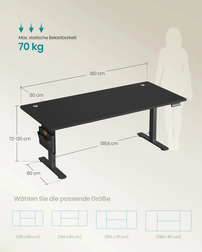 SONGMICS Höhenverstellbarer Schreibtisch, 180 x 80 cm, Memory-Funktion, USB-C-Anschluss