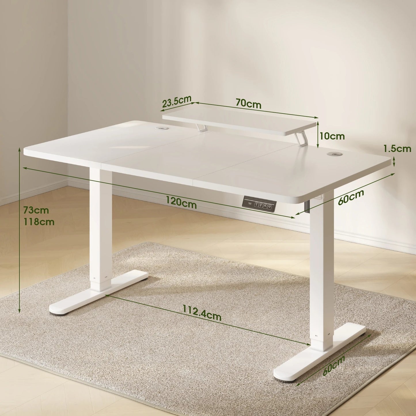 Devoko Höhenverstellbarer Schreibtisch Elektrisch 120×60cm mit Monitorständer,Ergonomisches Sitz-Stehpult (Weiß)