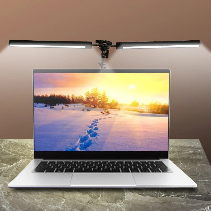 Flexo LED-Schreibtisch-Klapp-Clip-Licht, USB, doppelköpfiges Schlafzimmer, Arbeitszimmer, 3 Farben, 10 Helligkeitsmonitor, Kopfteillampe zum Lesen von Büchern