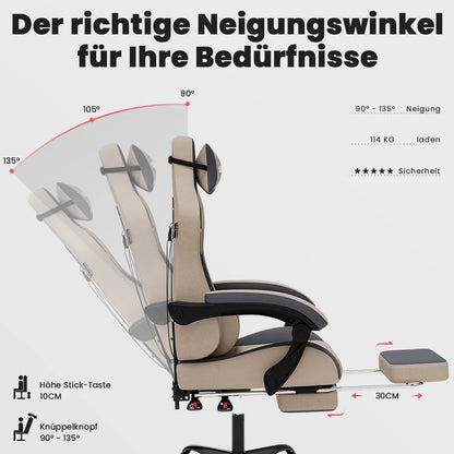 Ergonomischer Gaming-Stuhl, verstellbar, drehbar, mit Kopfstütze und Lendenwirbelstütze, für Büro, Computer, Wohnzimmer