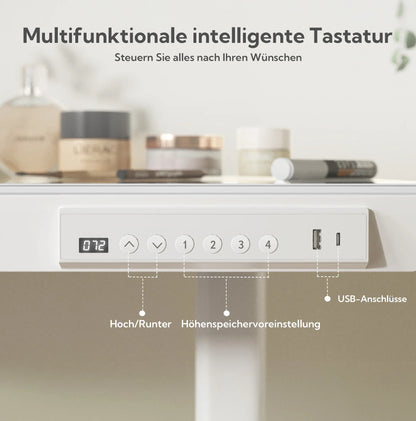 Claiks Glas Höhenverstellbarer Schreibtisch Elektrischer Steh-Sitz-Schreibtisch mit robuster Glasplatte Leiser Motor