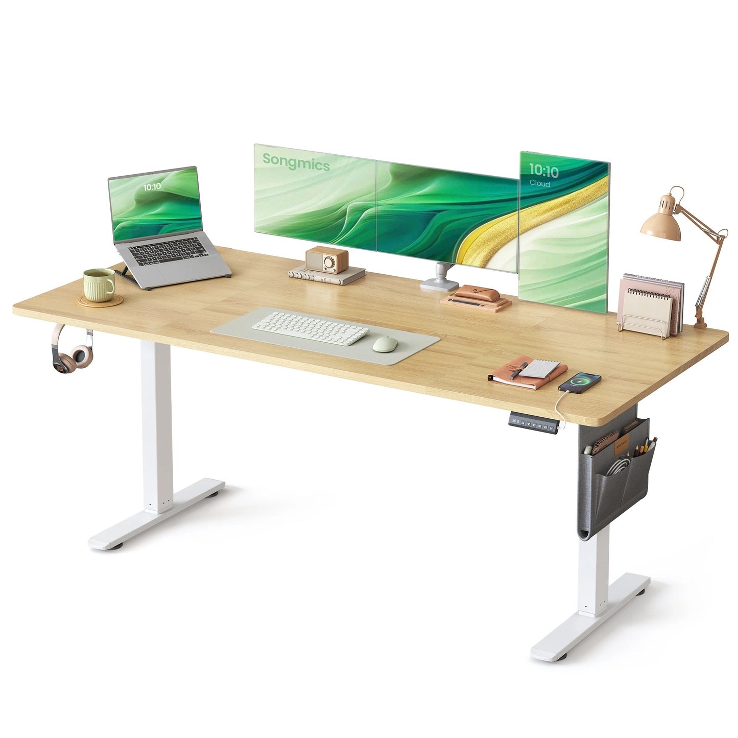 SONGMICS Höhenverstellbarer Schreibtisch, 180 x 80 cm, Memory-Funktion, USB-C-Anschluss