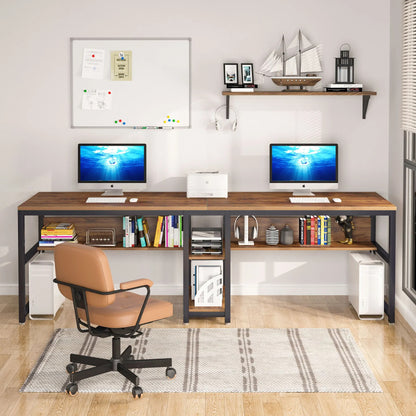 Tribe signs Zwei-Personen-Schreibtisch mit Bücherregal, 78,7 Computer Office Doppels ch reibt isch für zwei Personen, rustikaler Schreibtisch Workstation