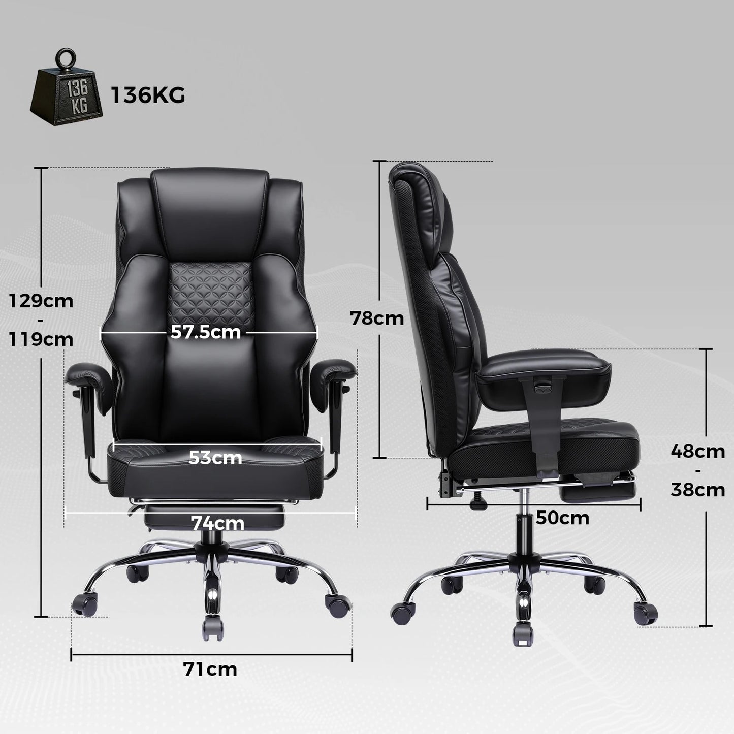 GTPLAYER Gaming Stuhl, breiter Bürostuhl mit Taschenfeder, Ergonomischer PC-Stuhl, Verstellbarer und Drehbarer Schreibtischstuhl