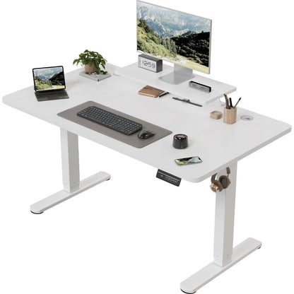 Devoko Höhenverstellbarer Schreibtisch Elektrisch 120×60cm mit Monitorständer,Ergonomisches Sitz-Stehpult (Weiß)