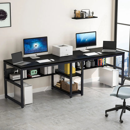Großer 2-Personen Schreibtisch mit Regal – 78,7” Computer Desk im modernen rustikalen Stil