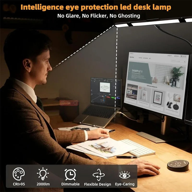 LED-Schreibtischlampe mit Klemme, Architekt-Schreibtischleuchte mit Fernbedienung, verstellbare 3-Segment-Bar, augenschonende Schreibtischlampe für Büro, Arbeitszimmer, Werkbank