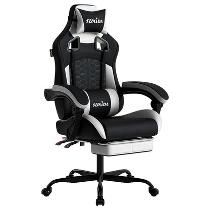 Ergonomischer Gaming-Stuhl, verstellbar, drehbar, mit Kopfstütze und Lendenwirbelstütze, für Büro, Computer, Wohnzimmer