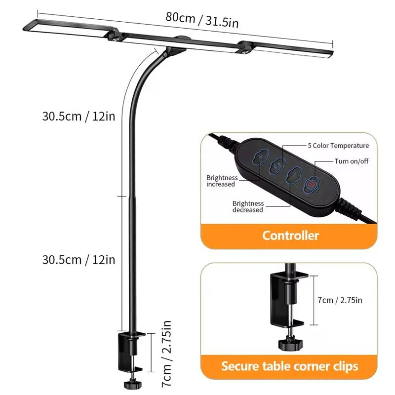 LED-Schreibtischlampe mit Klemme, Architekt-Schreibtischleuchte mit Fernbedienung, verstellbare 3-Segment-Bar, augenschonende Schreibtischlampe für Büro, Arbeitszimmer, Werkbank