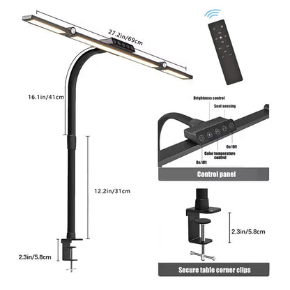 LED-Schreibtischlampe mit Klemme, Architekt-Schreibtischleuchte mit Fernbedienung, verstellbare 3-Segment-Bar, augenschonende Schreibtischlampe für Büro, Arbeitszimmer, Werkbank